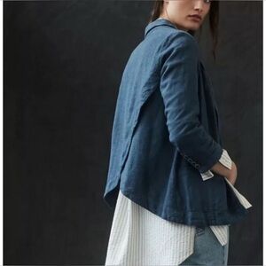 Anthropologie Blue Linen Blend Unstructured Tulip Back Blazer - SZ 2
